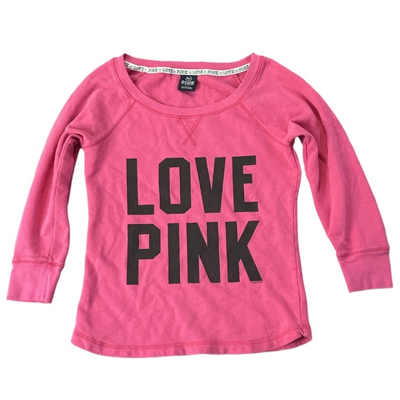 Y2K PINK BY VS women's pink "love pink" 3/4 sleeve crewneck, small. - Picture 1 of 3